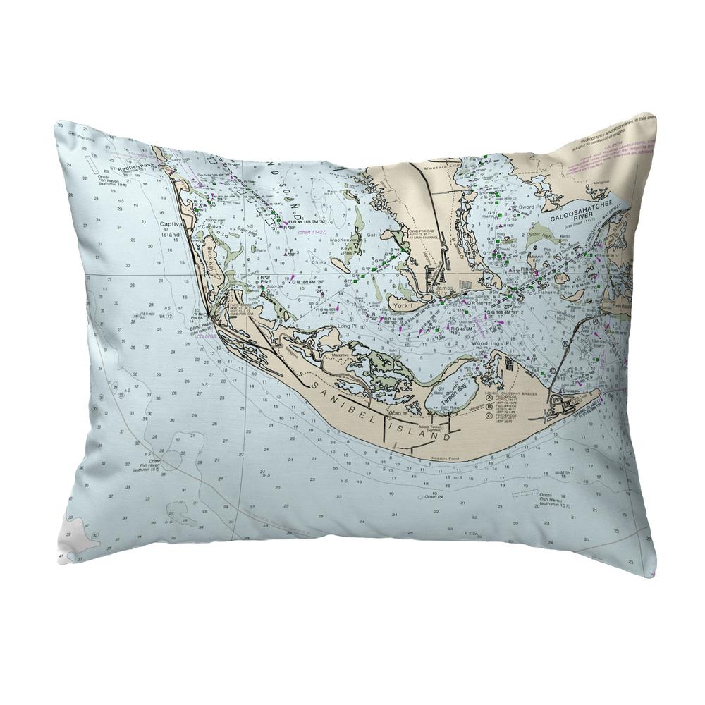 Sanibell Island, FL Nautical Map Noncorded Indoor/Outdoor Pillow 16x20. Picture 1