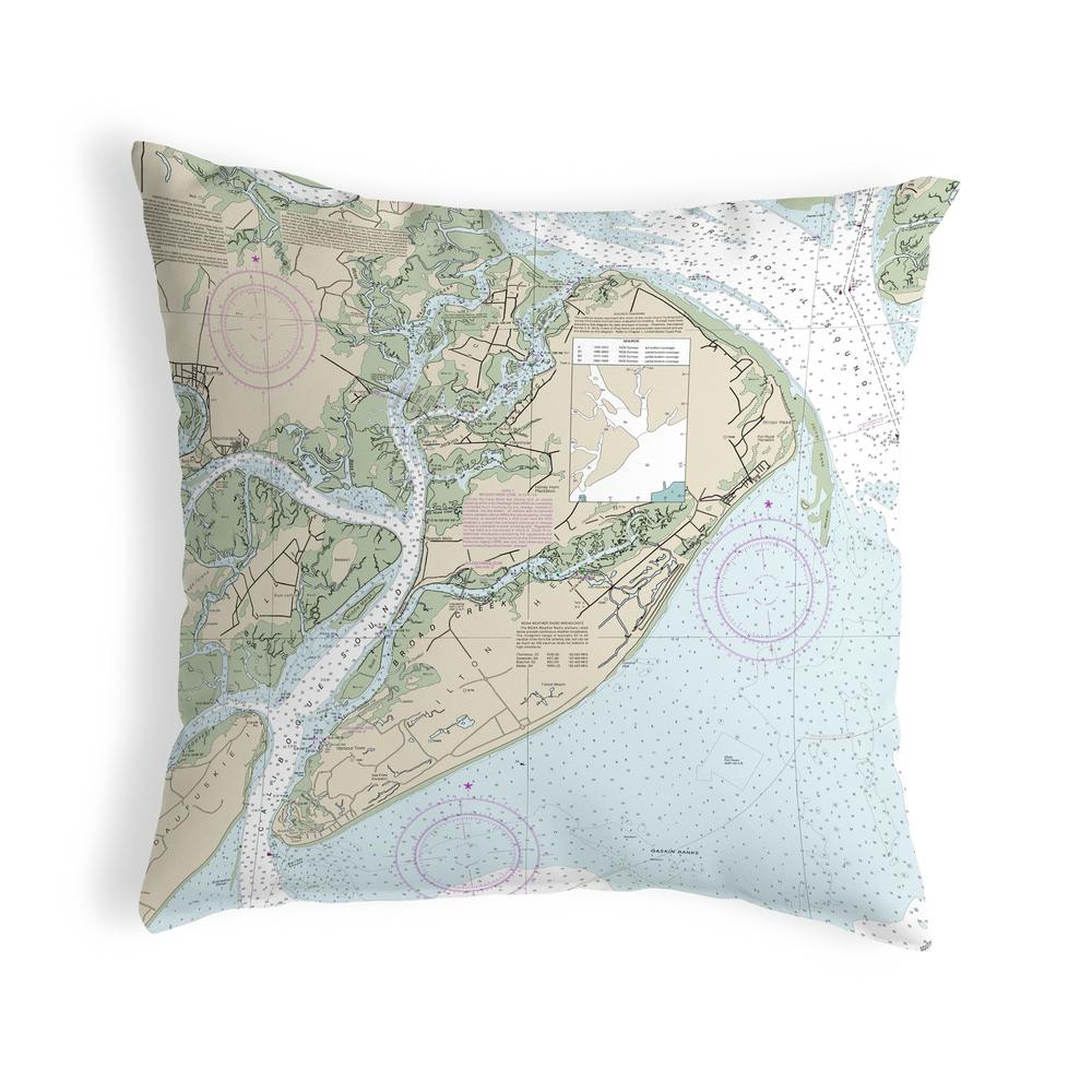 Hilton Head, SC Nautical Map Noncorded Indoor/Outdoor Pillow 18x18. Picture 1