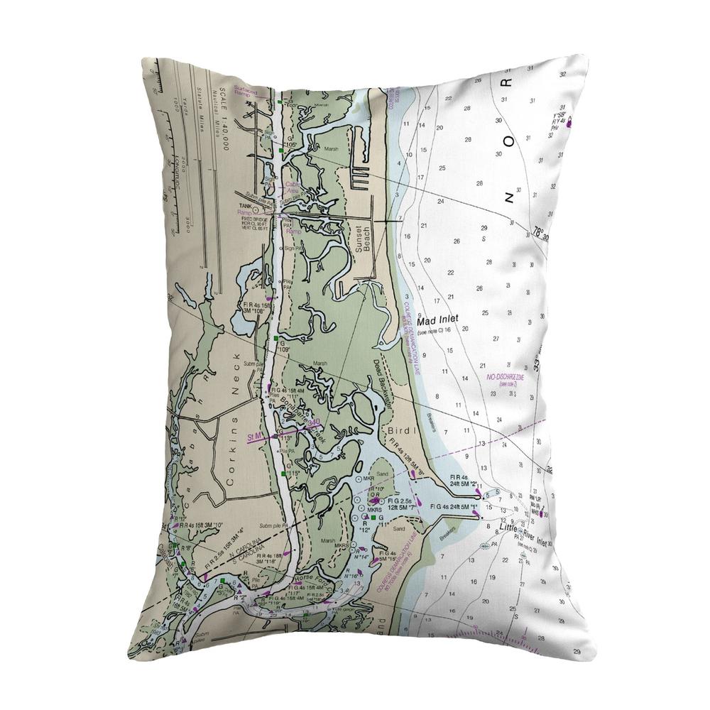 Sunset Beach, NC Nautical Map Noncorded Indoor/Outdoor Pillow 16x20. Picture 1
