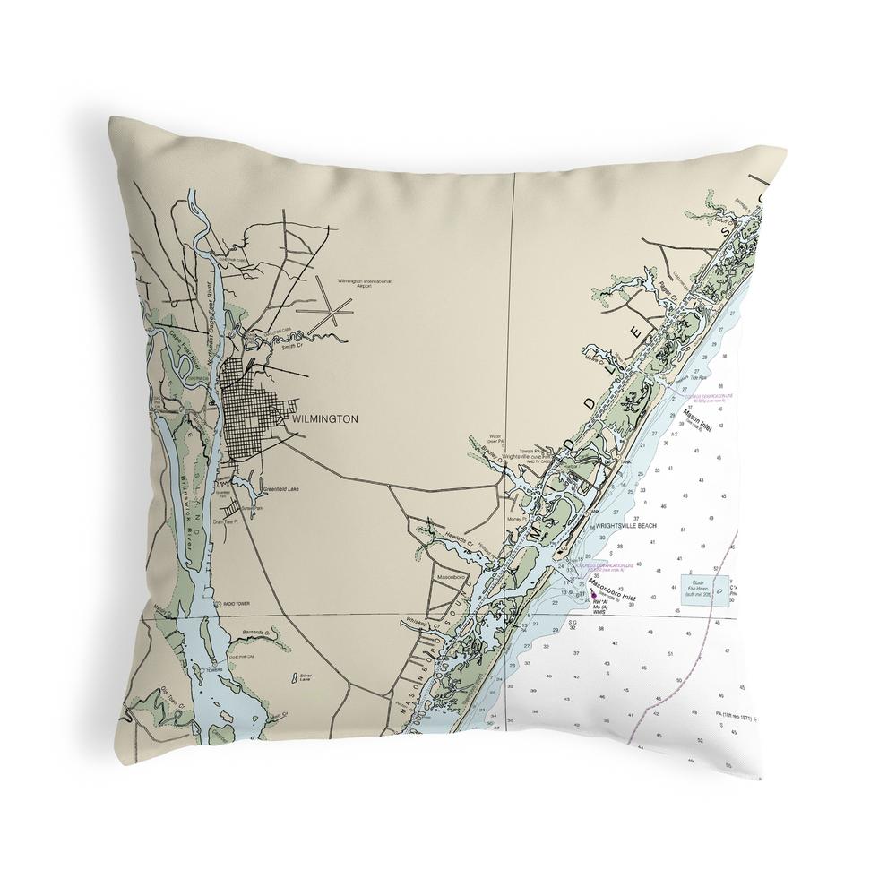 Wilmington - Wrightsville Beach, NC Nautical Map Noncorded Indoor/Outdoor Pillow 18x18. Picture 1