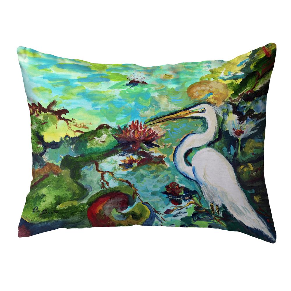 Egret  & Waterlilies Large Noncorded Pillow 16x20. Picture 1