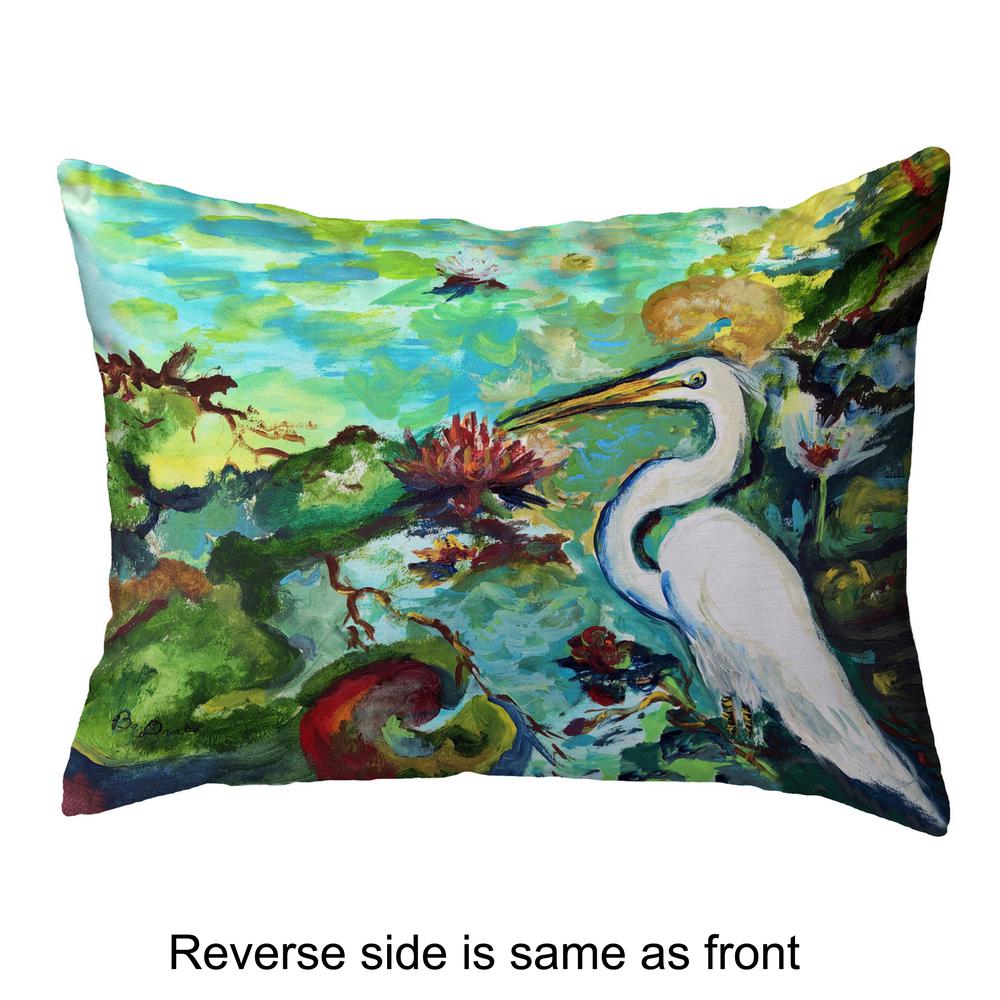 Egret  & Waterlilies Large Noncorded Pillow 16x20. Picture 2