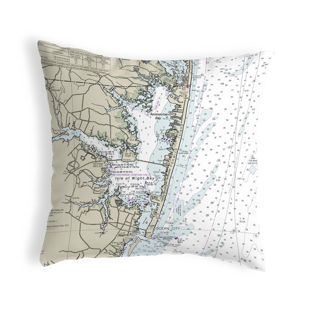 Fenwick Island to Chincoteague Inlet, VA Nautical Map Noncorded Indoor/Outdoor Pillow 18x18. Picture 1