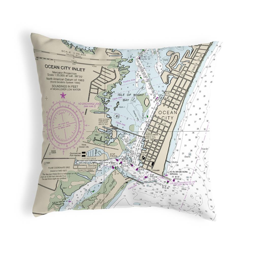 Ocean City Inlet, VA Nautical Map Noncorded Indoor/Outdoor Pillow 18x18. Picture 1