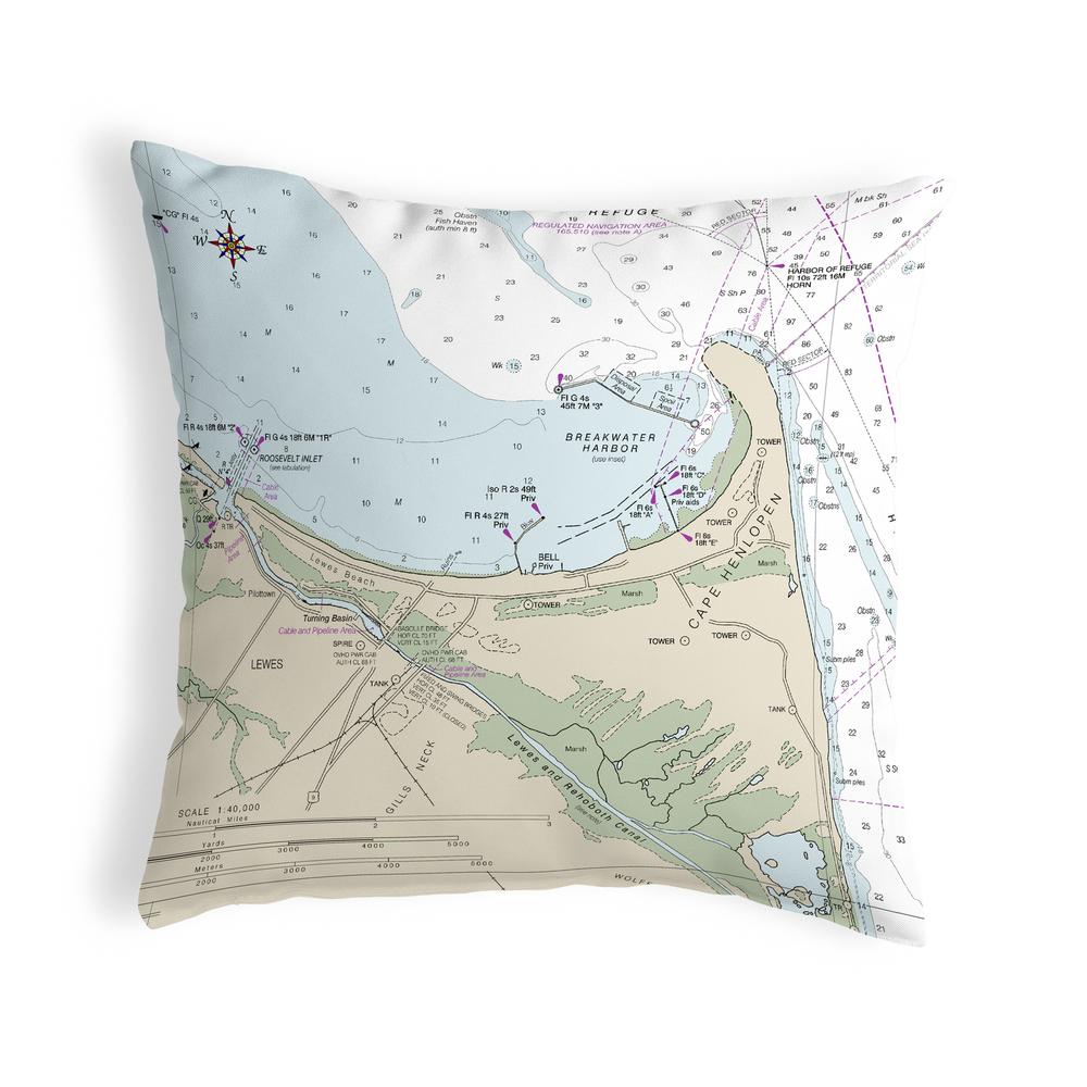 Lewes, DE Nautical Map Noncorded Indoor/Outdoor Pillow 18x18. Picture 1