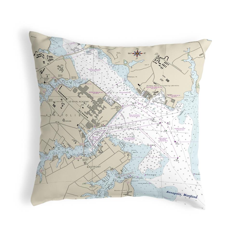 Annapolis - USNA, MD Nautical Map Noncorded Indoor/Outdoor Pillow 18x18. Picture 1
