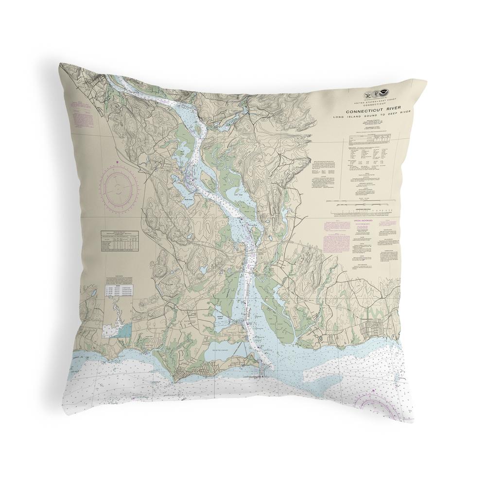 Connecticut River, CT Nautical Map Noncorded Indoor/Outdoor Pillow 18x18. Picture 1