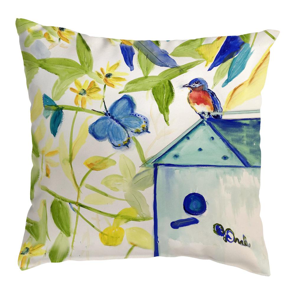 Blue Bird House No Cord Pillow 18x18. Picture 1