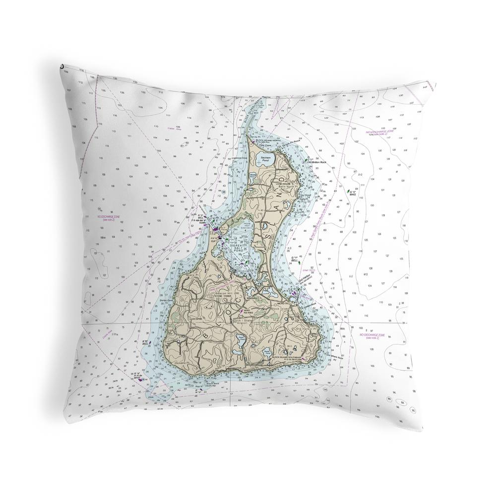 Block Island, RI Nautical Map Noncorded Indoor/Outdoor Pillow 18x18. Picture 1