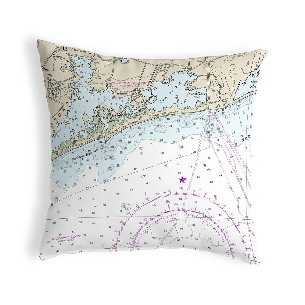 Block Island Sound - Charleston, RI Nautical Map Noncorded Indoor/Outdoor Pillow 18x18. Picture 1