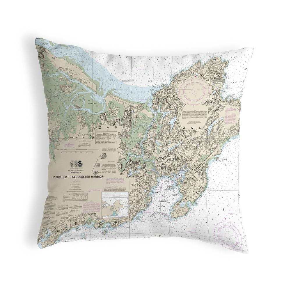 Ipswich Bay to Gloucester Harbor, MA Nautical Map Noncorded Indoor/Outdoor Pillow 18x18. Picture 1