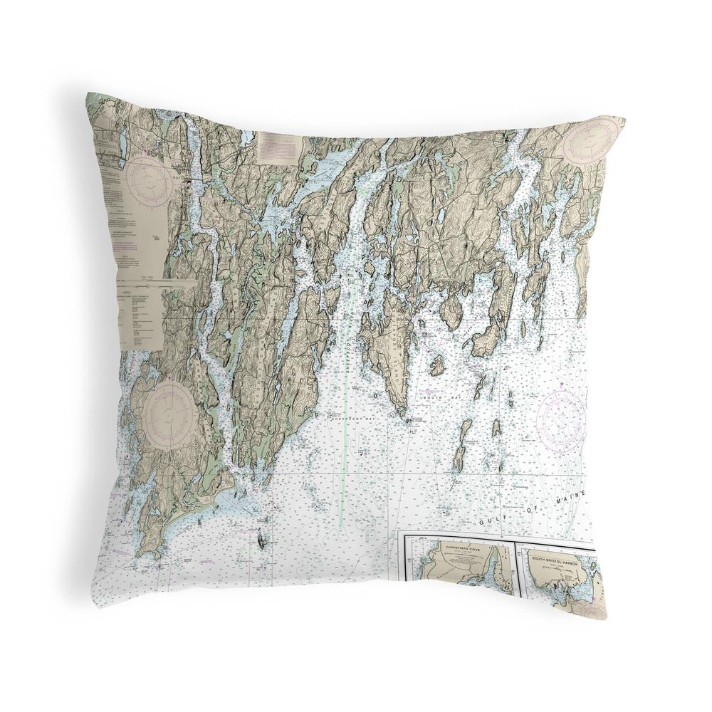 BoothBay, ME Nautical Map Noncorded Indoor/Outdoor Pillow 18x18. Picture 1