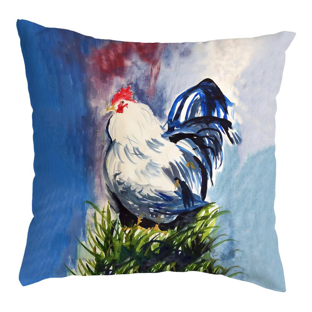 Blue & White Rooster No Cord Pillow 18x18. Picture 1