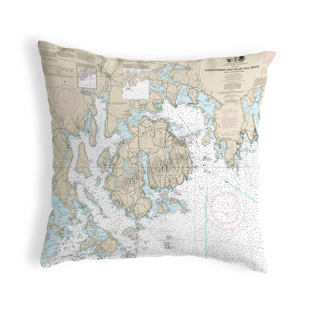 Frenchman and Blue Hill Bays, ME Nautical Map Noncorded Indoor/Outdoor Pillow 18x18. Picture 1