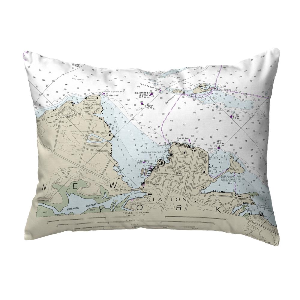 Clayton, NY Nautical Map Noncorded Indoor/Outdoor Pillow 16x20. Picture 1