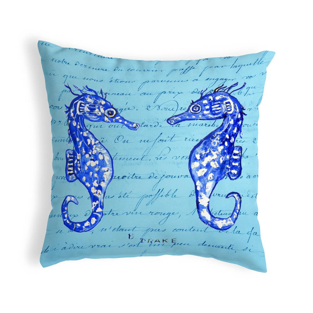 Blue Sea Horses No Cord Pillow 18x18. Picture 1