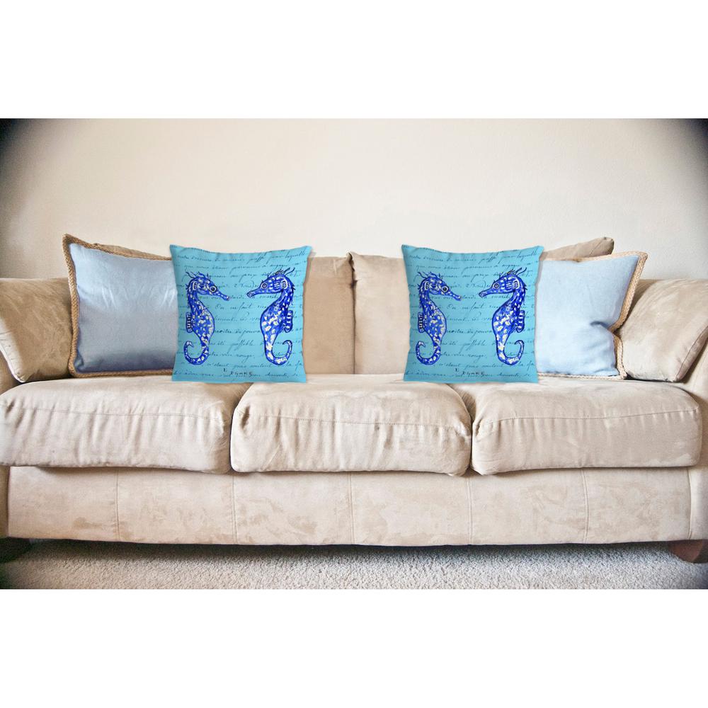 Blue Sea Horses No Cord Pillow 18x18. Picture 2