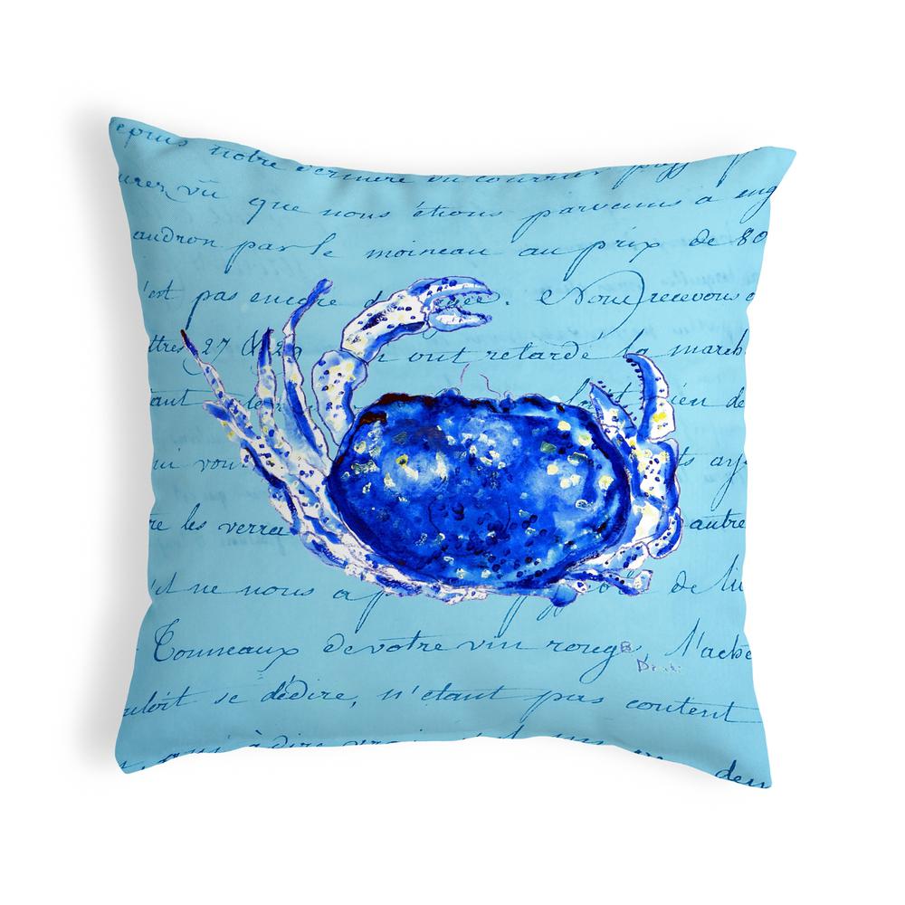 Blue Script Crab No Cord Pillow 18x18. Picture 1