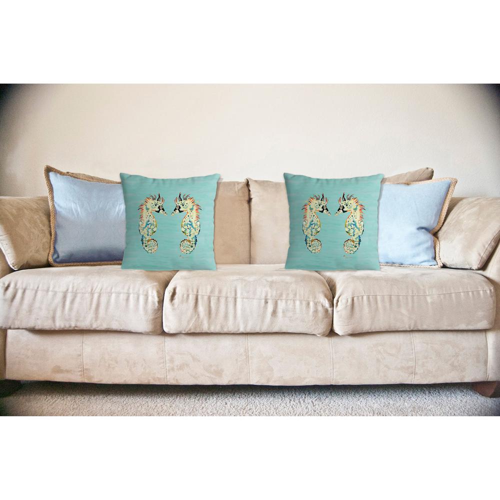 Betsy's Sea Horses - Teal No Cord Pillow 18x18. Picture 2