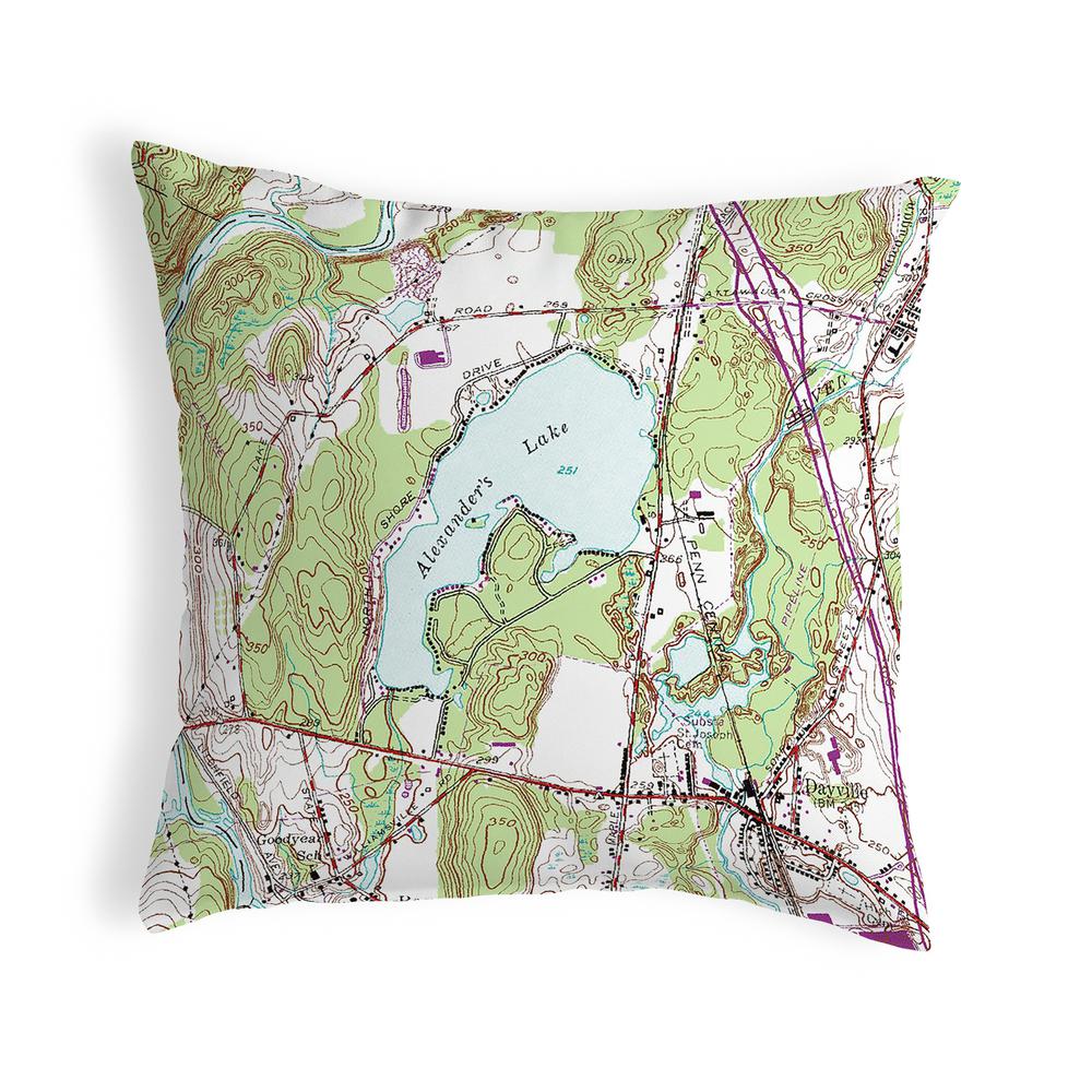Alexander's Lake, CT Nautical Map Noncorded Indoor/Outdoor Pillow 18x18. Picture 1