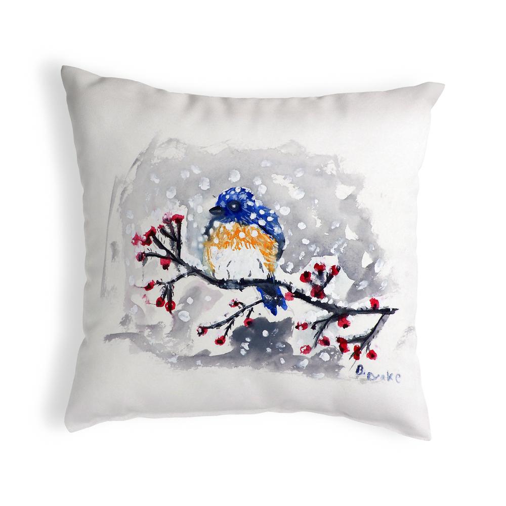 Blue Bird & Snow No Cord Pillow 18x18. Picture 1
