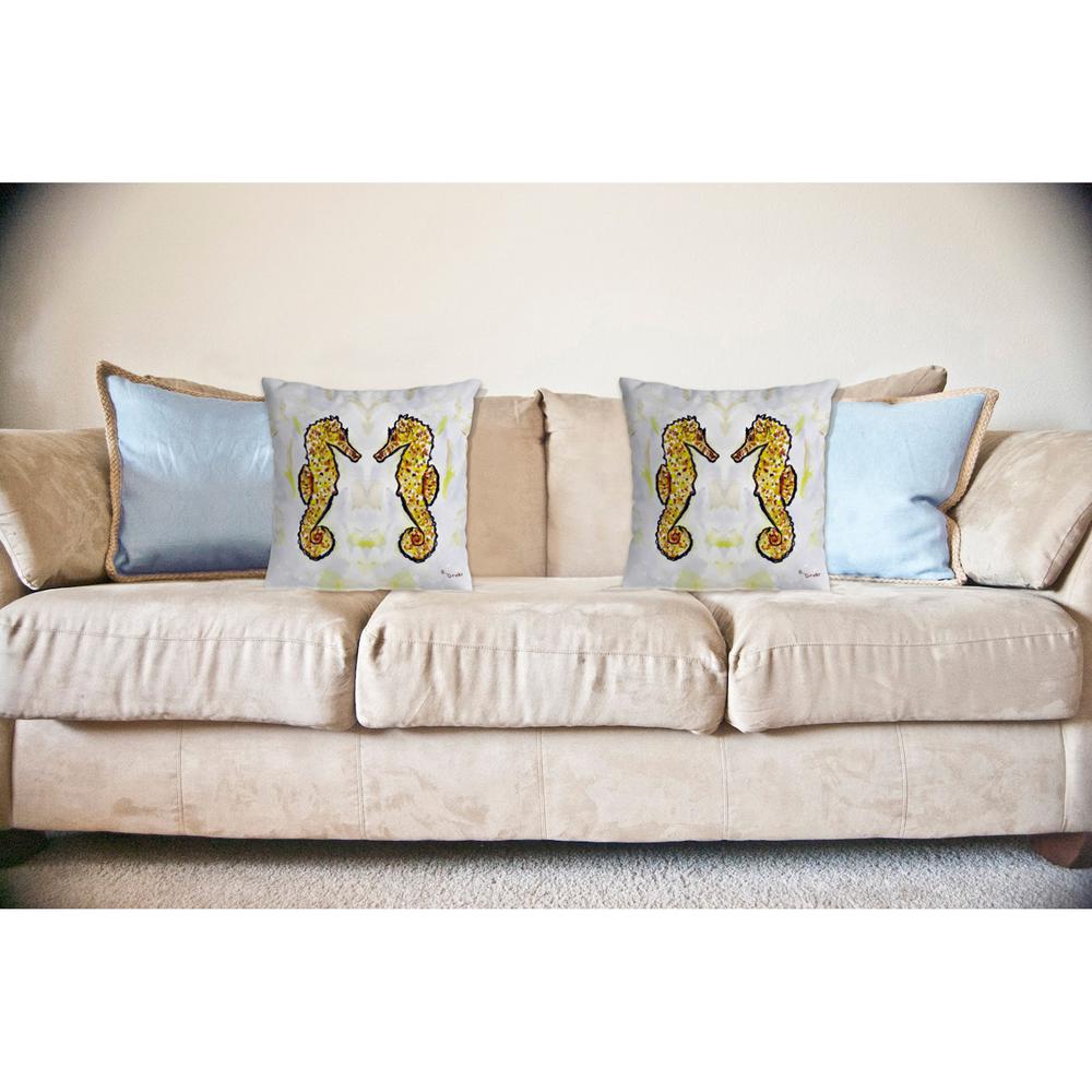 Gold Sea Horses No Cord Pillow 18x18. Picture 2