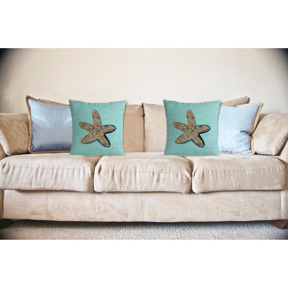Starfish - Teal No Cord Pillow 18x18. Picture 2