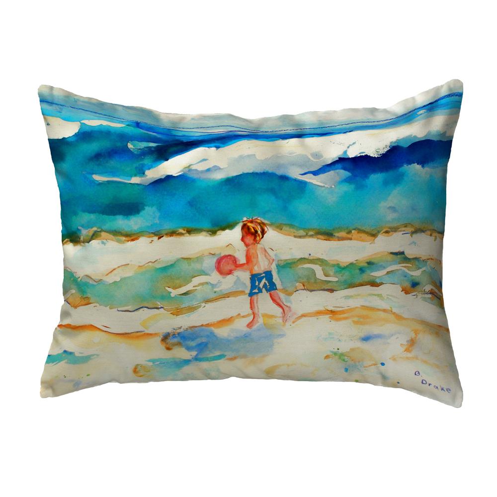 Boy and Ball No Cord Pillow 16x20. Picture 1
