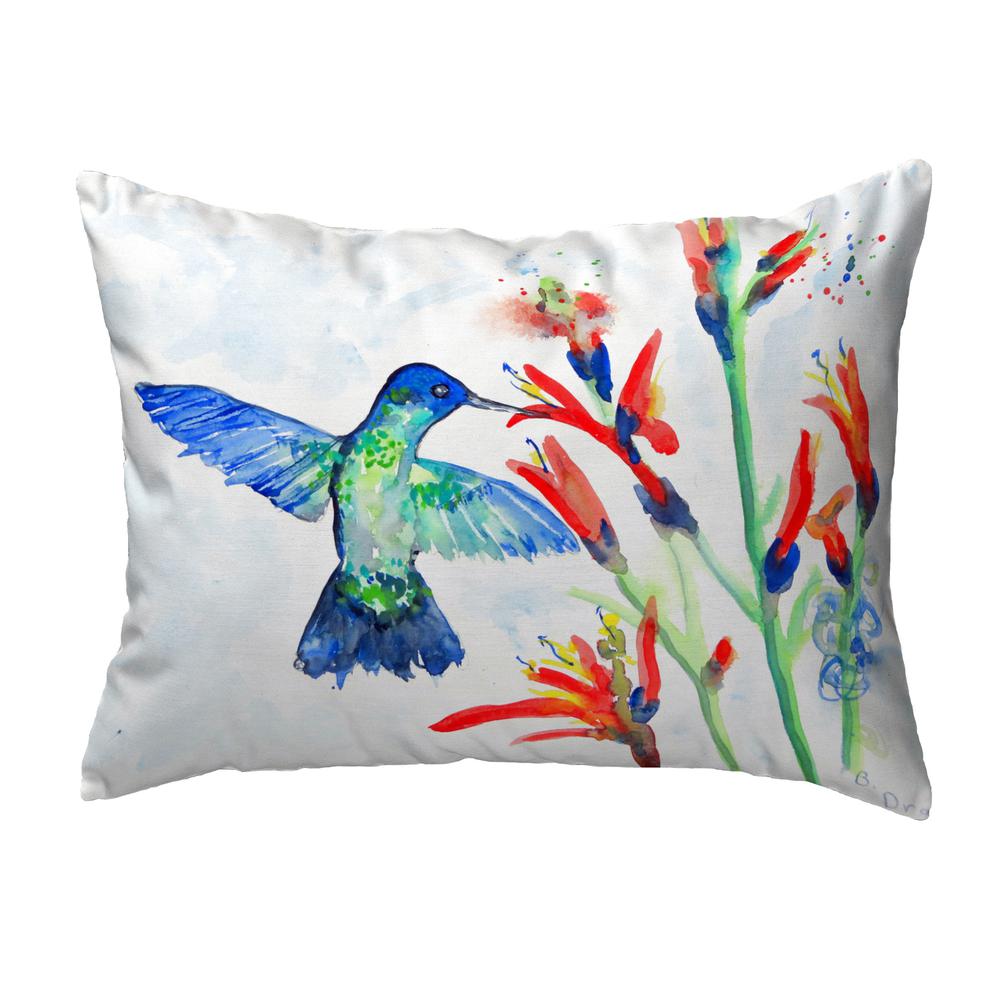Hummingbird & Fire Plant No Cord Pillow 16x20. Picture 1