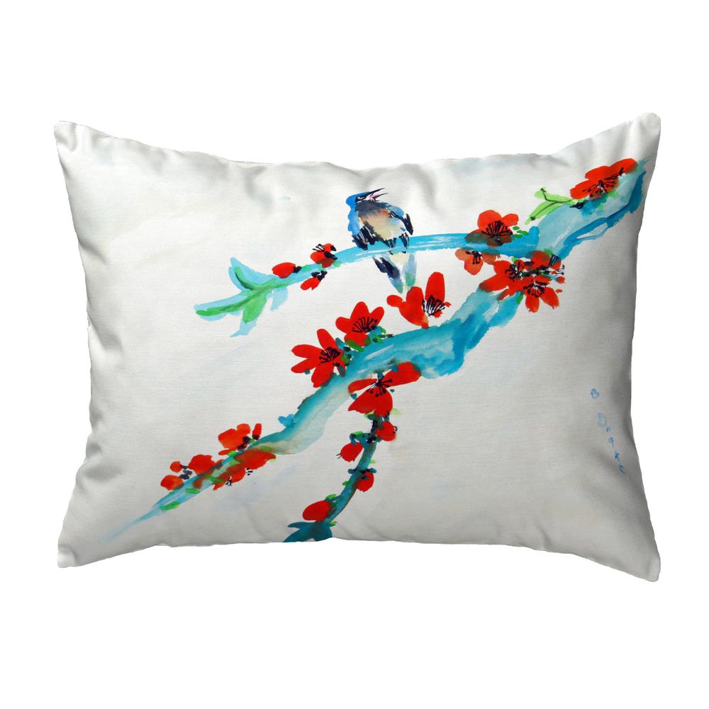 Red Buds & Bird No Cord Pillow 16x20. Picture 1