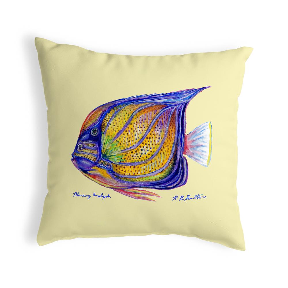 Blue Ring Angelfish - Yellow No Cord Pillow 18x18. Picture 1