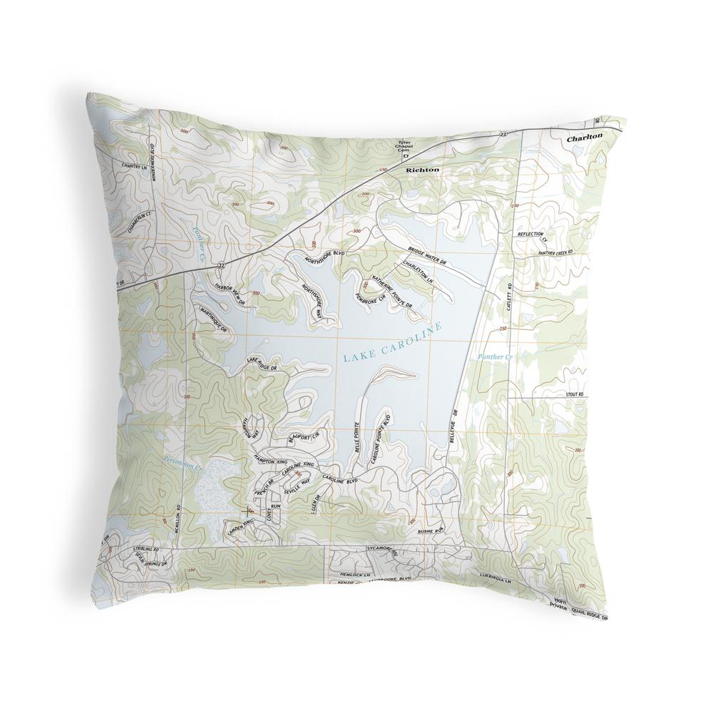 Lake Caroline, MS Nautical Map Noncorded Indoor/Outdoor Pillow 18x18. Picture 1