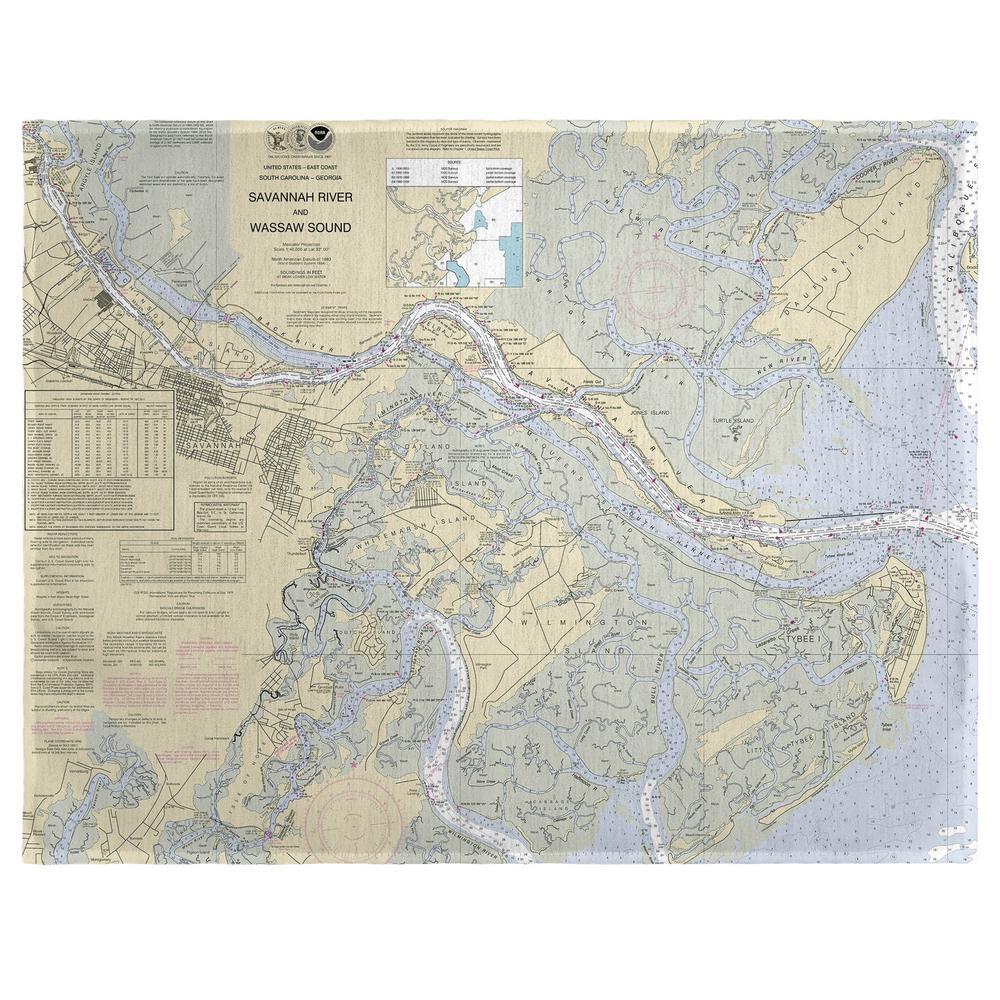 Savannah River and Wassaw Sound, GA Nautical Map Place Mat Set of 4. Picture 1