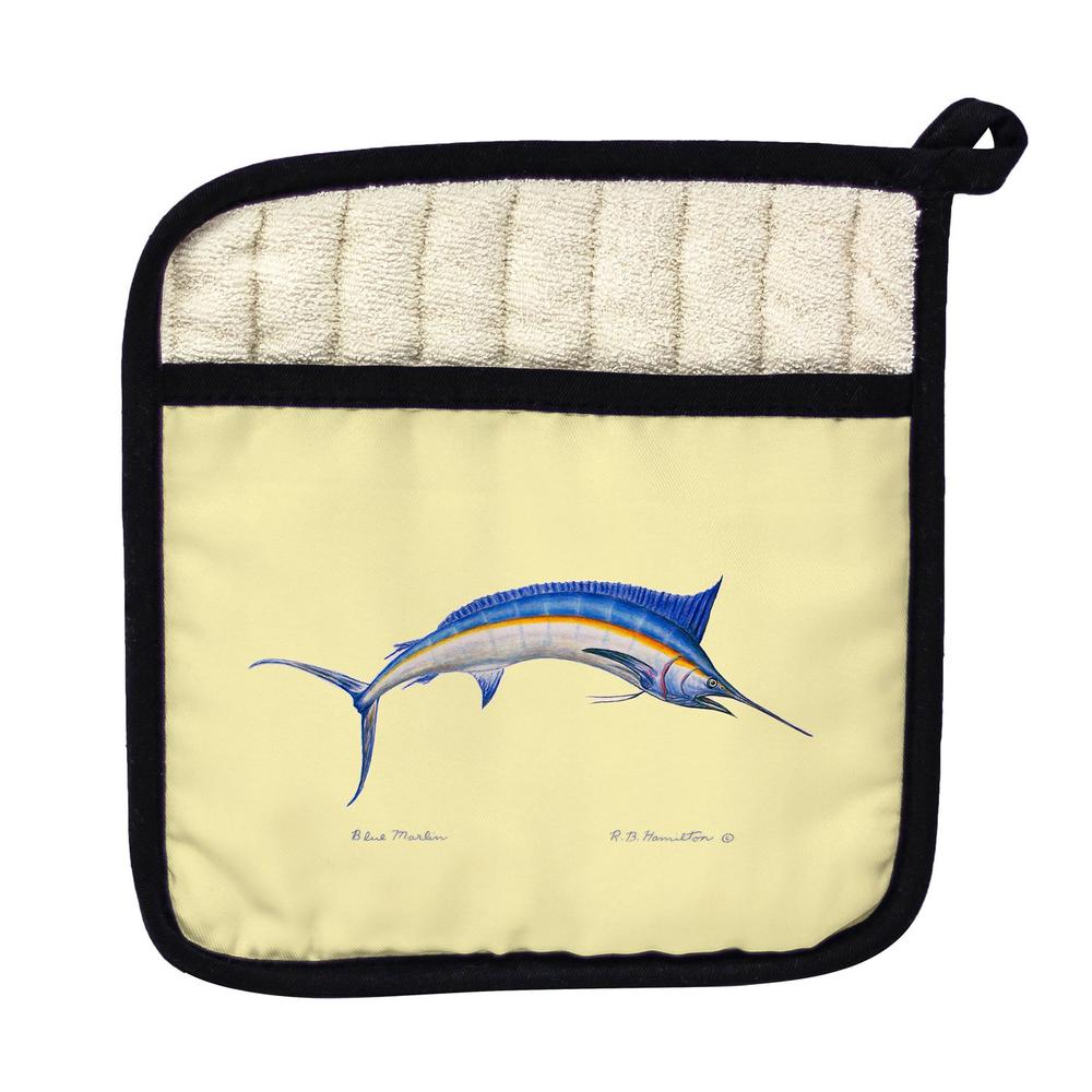 Blue Marlin Yellow Pot Holder. Picture 1