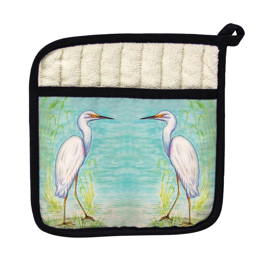 Snowy Egret Pot Holder. The main picture.