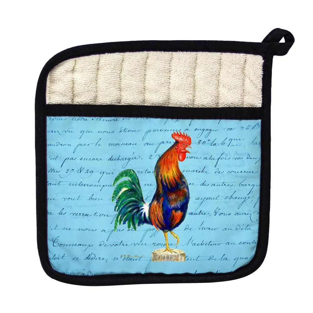 Blue Rooster Blue Script - Pot Holder. The main picture.