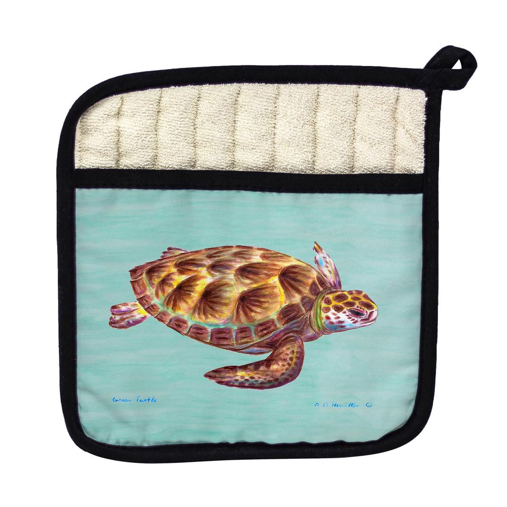 Green Sea Turtle - Teal Pot Holder. The main picture.