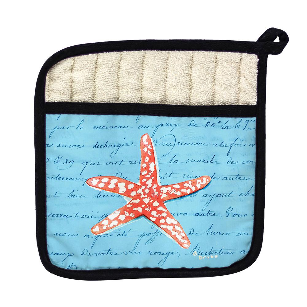 Coral Starfish Blue Pot Holder. Picture 1