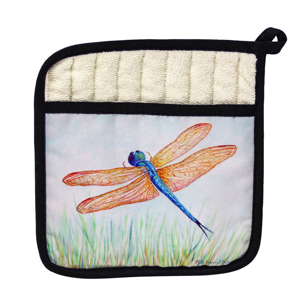 Amber & Blue Dragonfly Pot Holder. The main picture.
