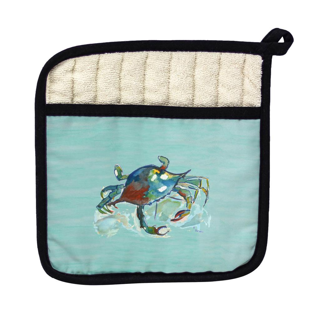 Betsy's Crab on Aqua Pot Holder. Picture 1