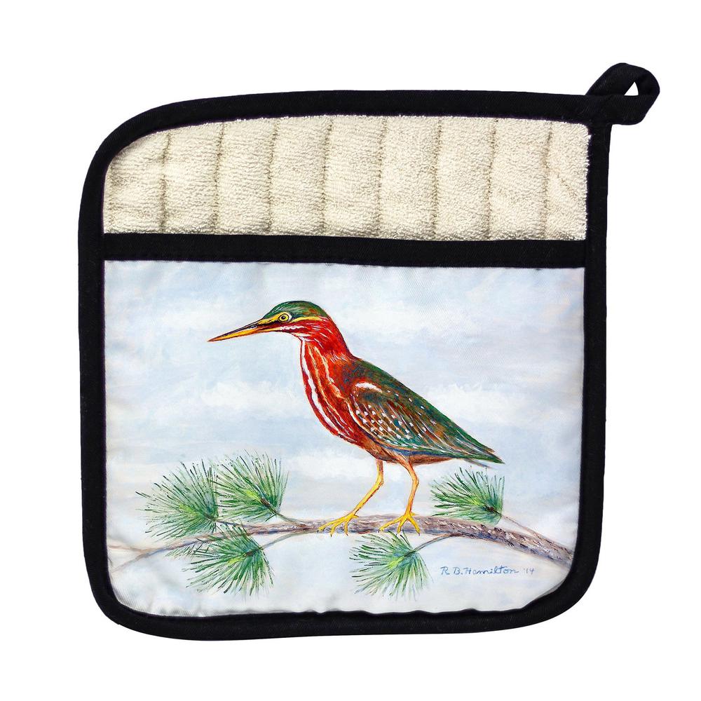Green Heron Pot Holder. Picture 1