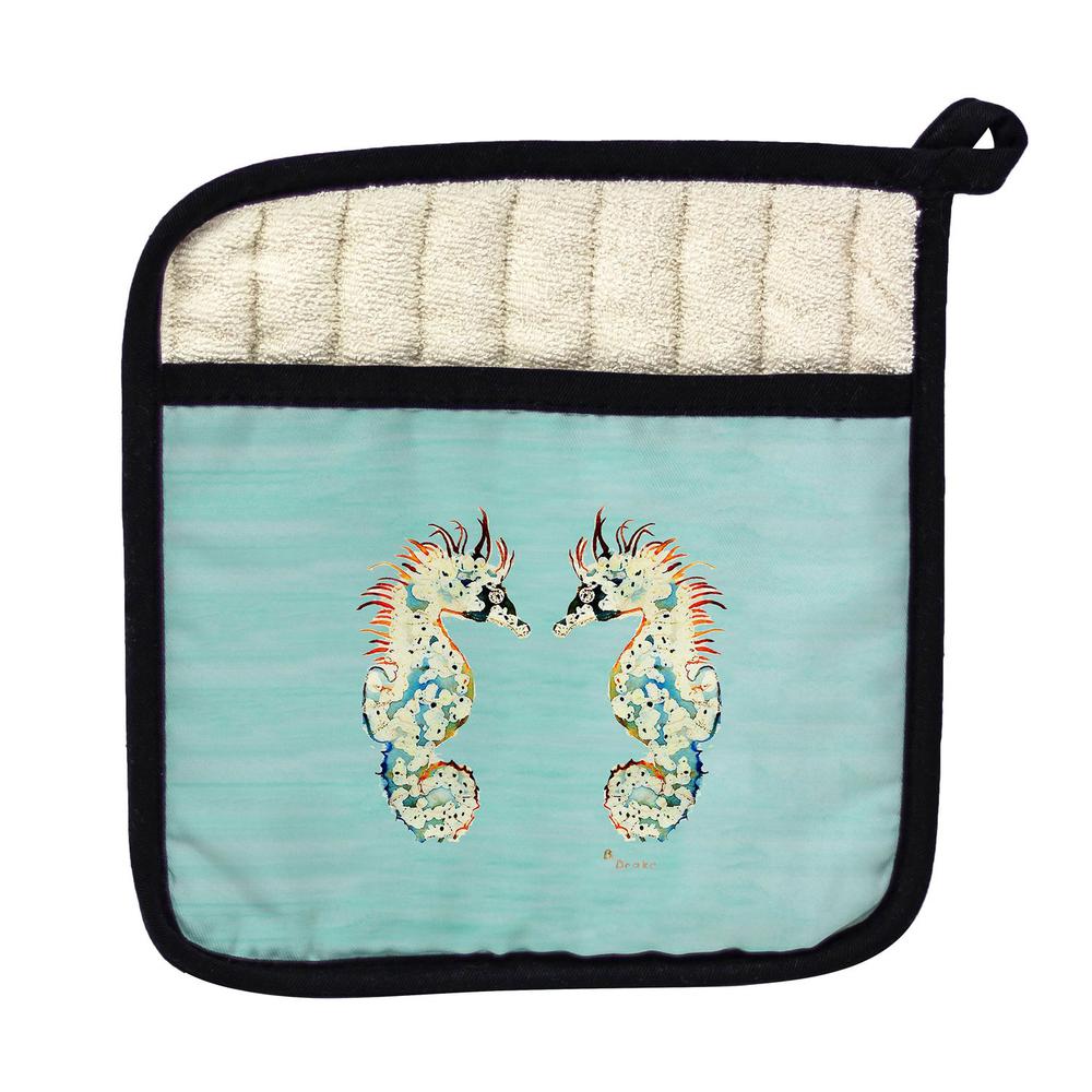 Betsy's Sea Horses - Teal Pot Holder. Picture 1