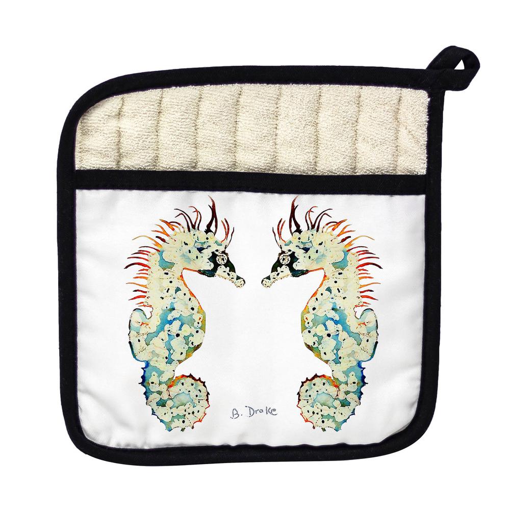 Betsy's Seahorses White Pot Holder. Picture 1
