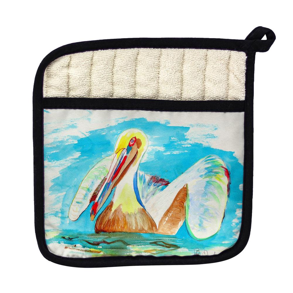 Pelican in Teal Pot Holder. Picture 1