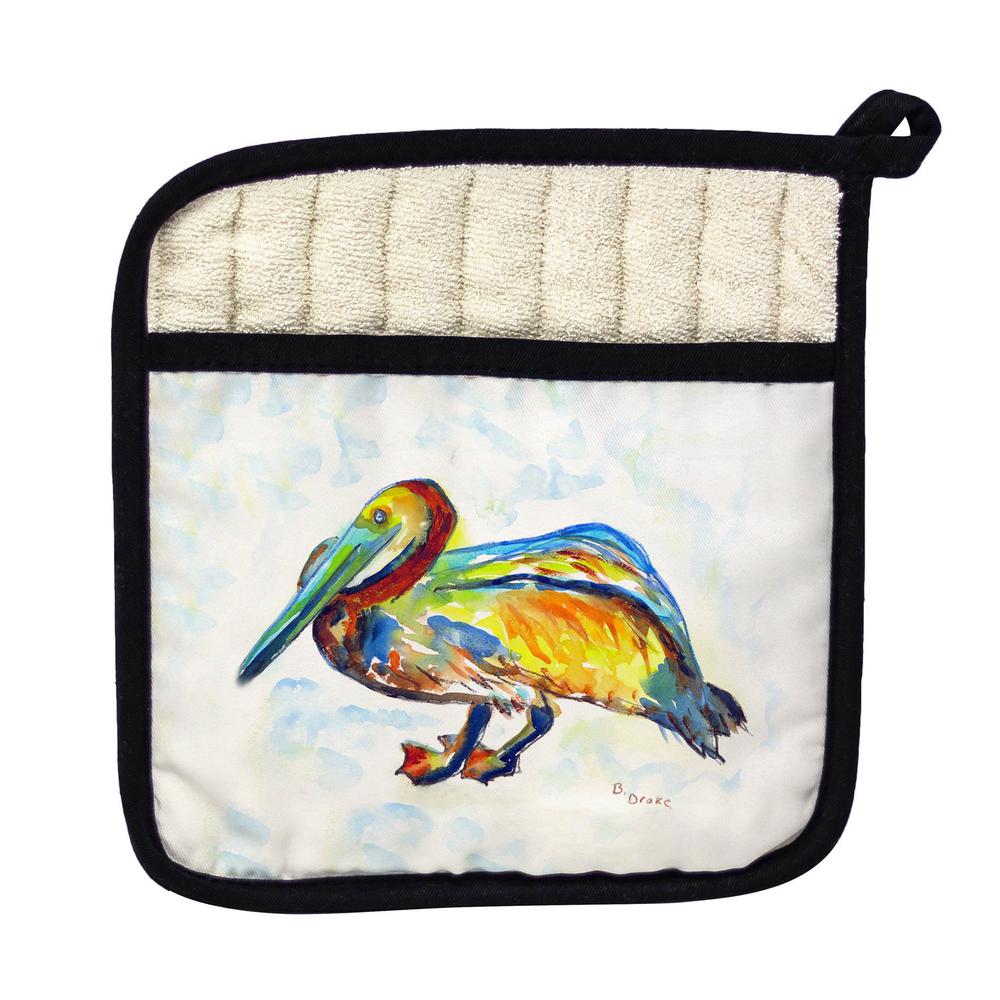 Gertrude Pelican on White Pot Holder. Picture 1