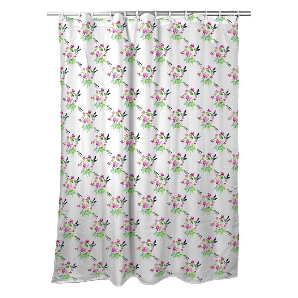 Ruby Throat Hummingbird Tiled Shower Curtain. Picture 1