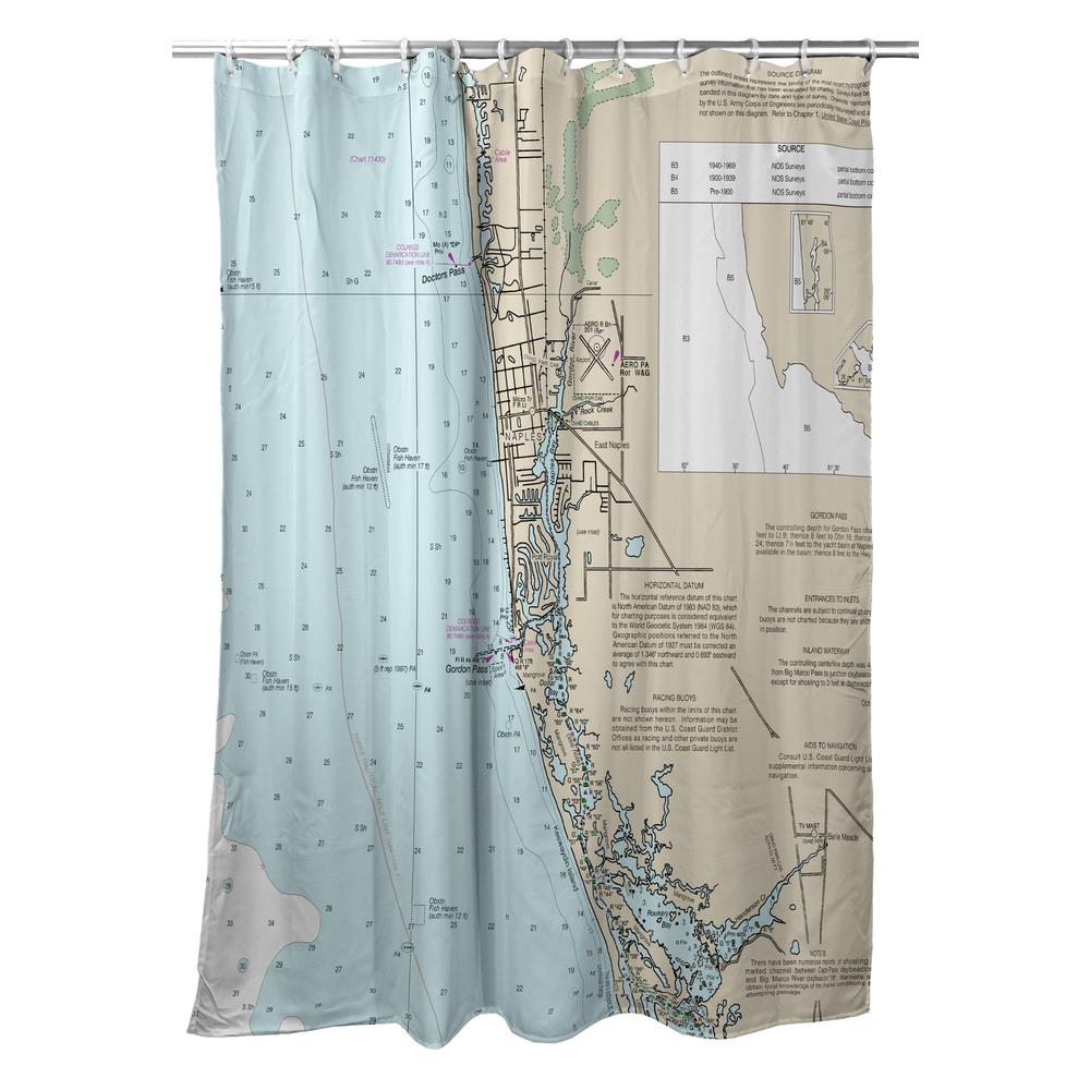 Naples Bay, FL Nautical Map Shower Curtain. Picture 1