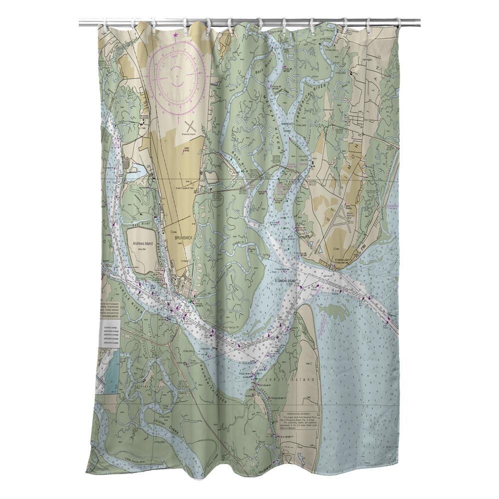 St Simons Sound, GA Nautical Map Shower Curtain. Picture 1