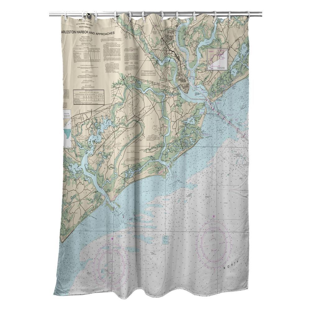 Charleston Harbor and Approaches, SC Nautical Map Shower Curtain. Picture 1