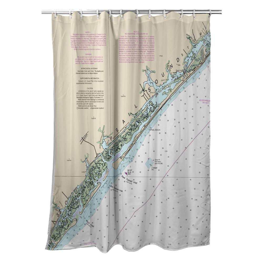 New River Inlet to Cape Fear - Topsail, NC Nautical Map Shower Curtain. Picture 1